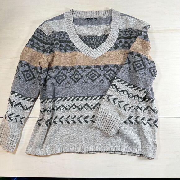Noracora Sweaters - Southwestern Sweater Women's Noracora‎ Size L V Neck Gray Tan